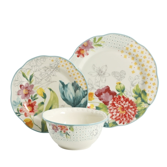 ❤️ New Pioneer Woman Blooming Bouquet 12 Piece Dinnerware Set - Picture 6 of 7